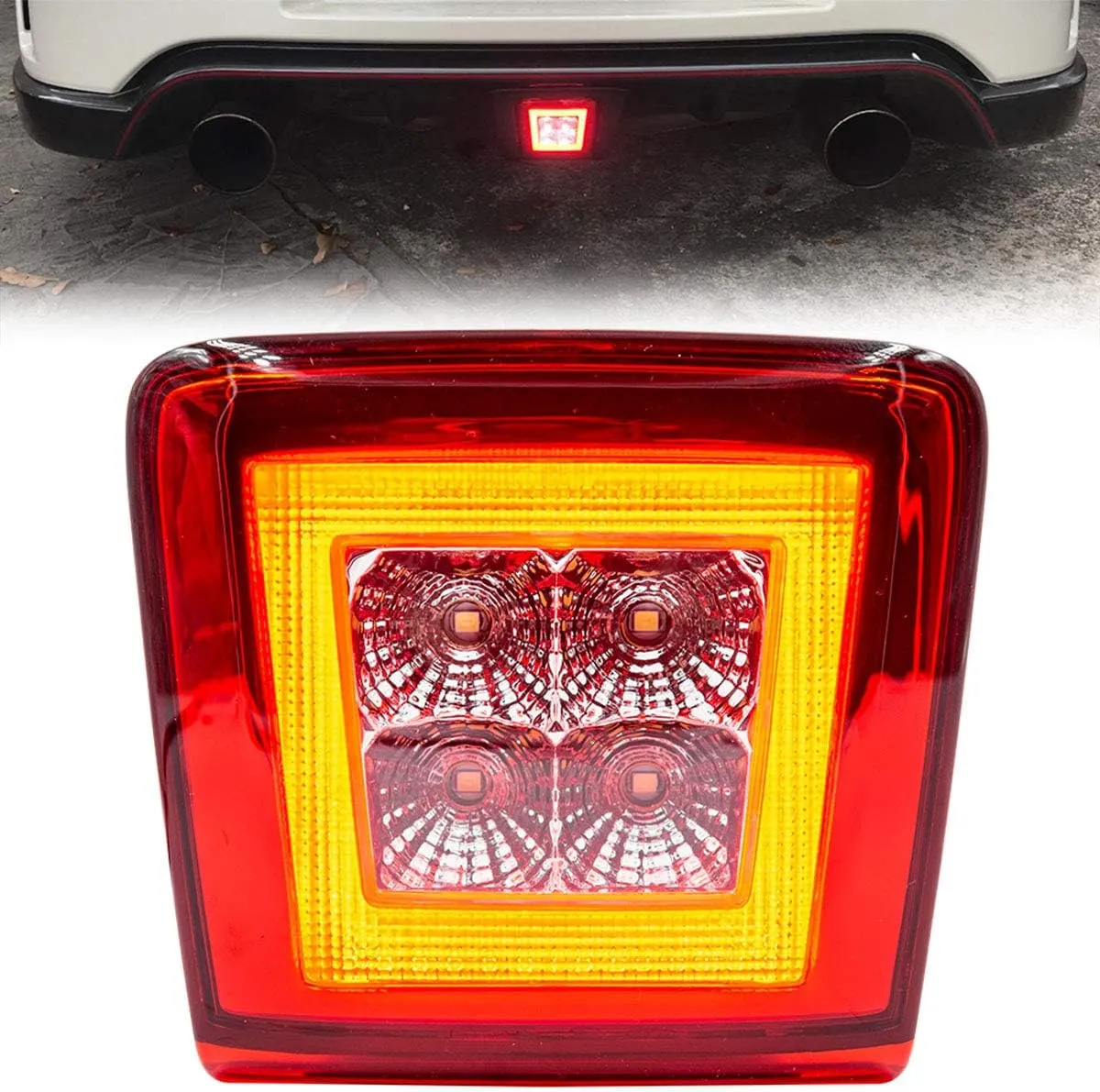 LED Rear Fog Light for 2009-2021 Nissan 370Z & 2013-2017 Juke Nismo 72-002-Red Clear Lens Red Brake Lights   Red Rear Fog Lights   White LED Backup Reversing Lamps
