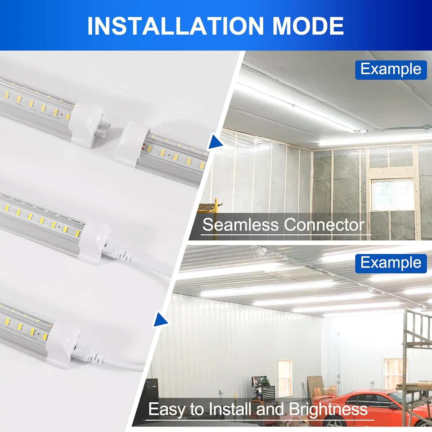 Led Shop Lights,4FT LED Light 50W 6500K 7000LM Led Daylight,Garage Light Linkable Clear Cover Integrated V-Shape for Garage Warehouse Workbench Workshop(2-Pack)
