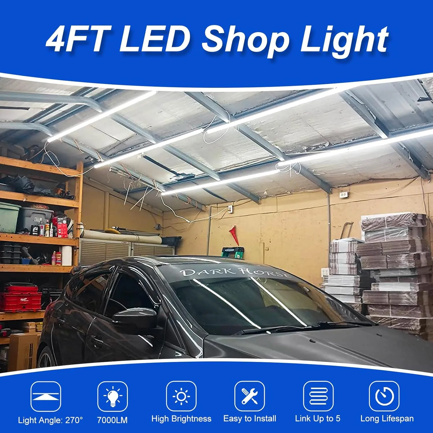 Led Shop Lights,50W 6500K 7000LM,LED Shop Lights for Workshop 4FT,4FT Integrated Fixture,V Shape,T8 Light Tube,Clear Cover, High Output,Plug in Led Light Linkable Integrated V-Shape(6-Pack)