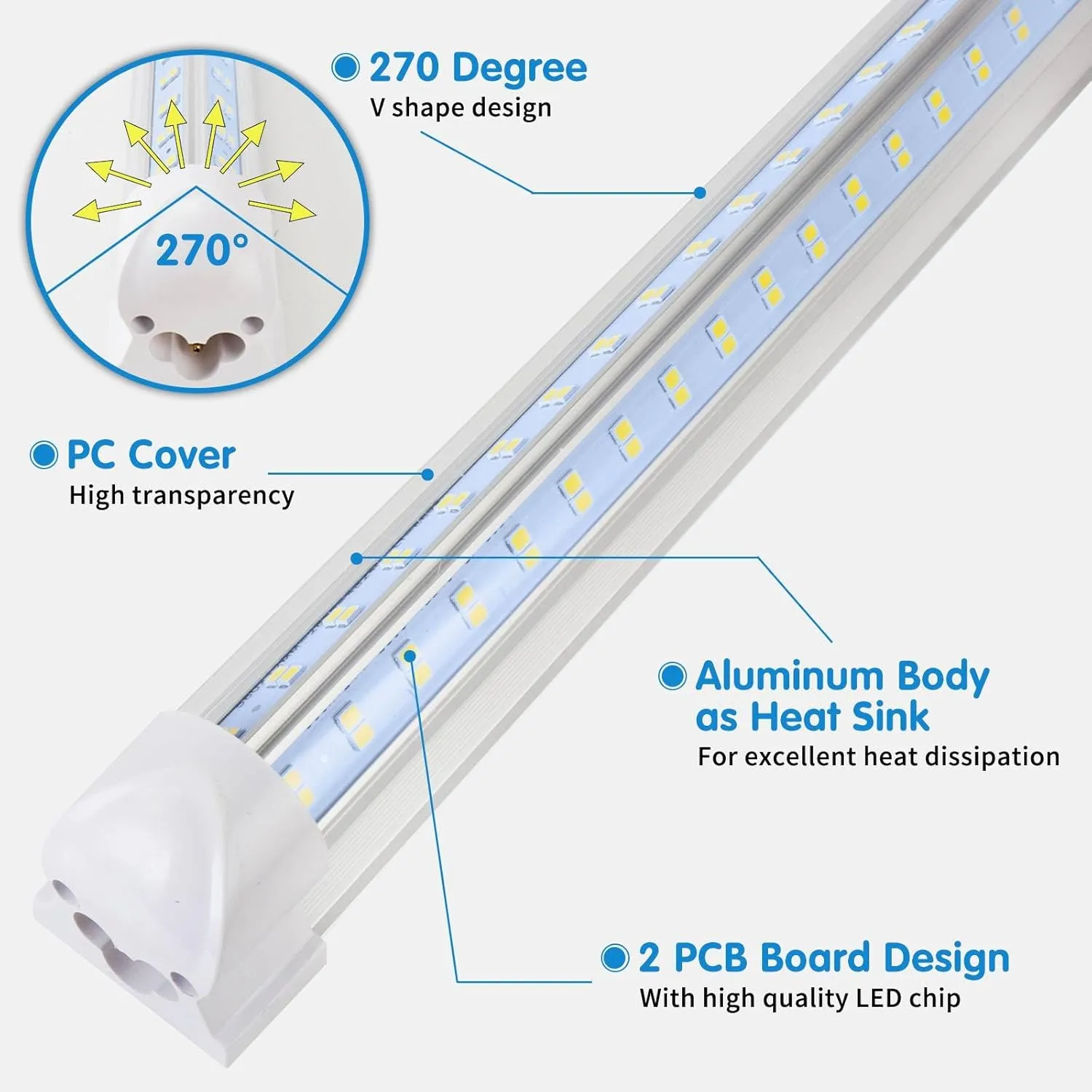 Led Shop Lights,Led Shop Lights 4FT 50W 6500K 7000LM Clear White,Shop Light 4FT 110V Linkable Integrated V-Shape for Shop Garage,Warehouse,Workbench and Workshop Commercial Bay Lighting(4-Pack)