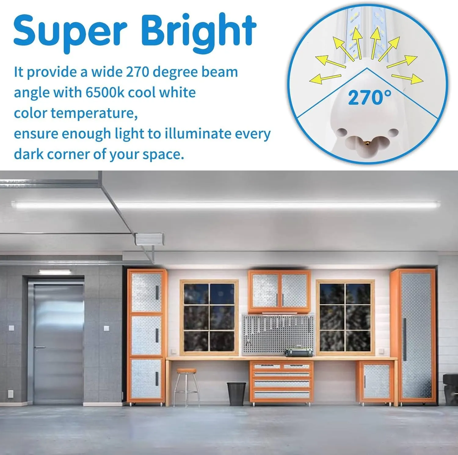 Led Shop Lights,Led Shop Lights 4FT 50W 6500K 7000LM Clear White,Shop Light 4FT 110V Linkable Integrated V-Shape for Shop Garage,Warehouse,Workbench and Workshop Commercial Bay Lighting(4-Pack)