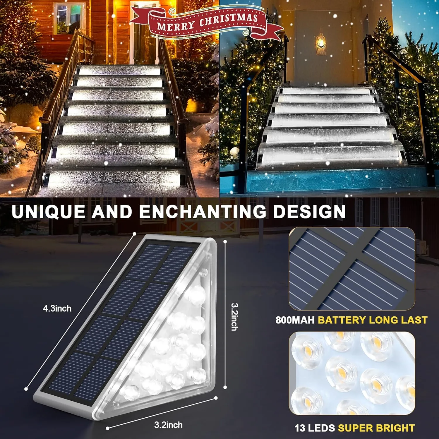 LED Solar Step Lights Waterproof Outdoor Stair Lights, Solar Deck Light Outdoor Decor IP67 Solar Lights for Yard, Patio, Garden, Walkways, Front Door, Pathway, Driveway (8)