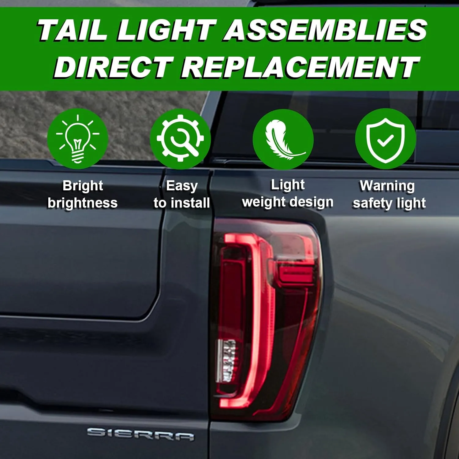 LED Tail Light Assembly Compatible with 2019-2024 GMC Sierra 1500/2500HD/3500HD,Right Passenger Side Taillights Rear Lamp with Signature Brake Light Replace# 84565922 GM2801310