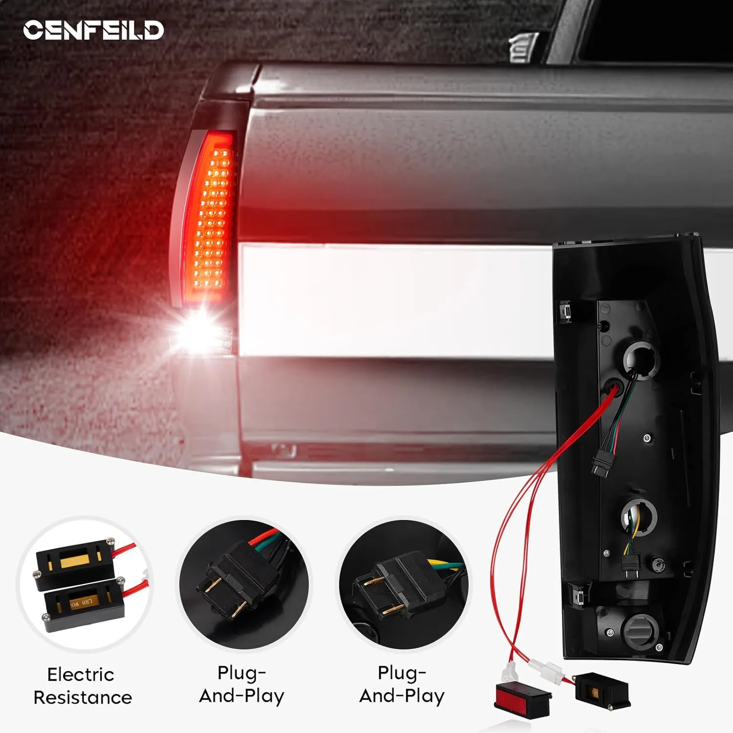 LED Tail Lights Assembly 2002-2006 Fit for Chevy Avalanche 1500/2500 (4-Door Crew Cab) Rear Taillight, Black Housing Smoked Lens