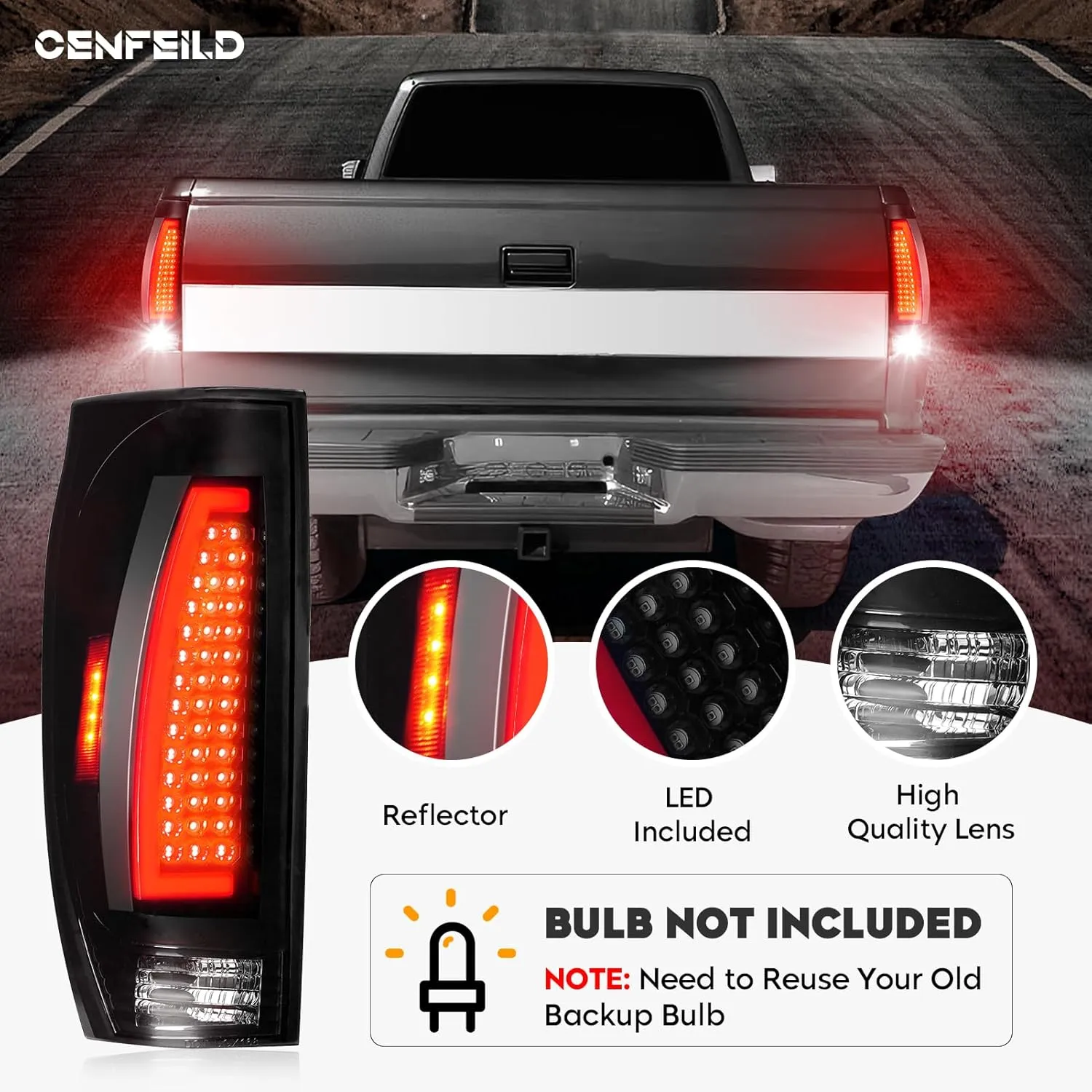LED Tail Lights Assembly 2002-2006 Fit for Chevy Avalanche 1500/2500 (4-Door Crew Cab) Rear Taillight, Black Housing Smoked Lens