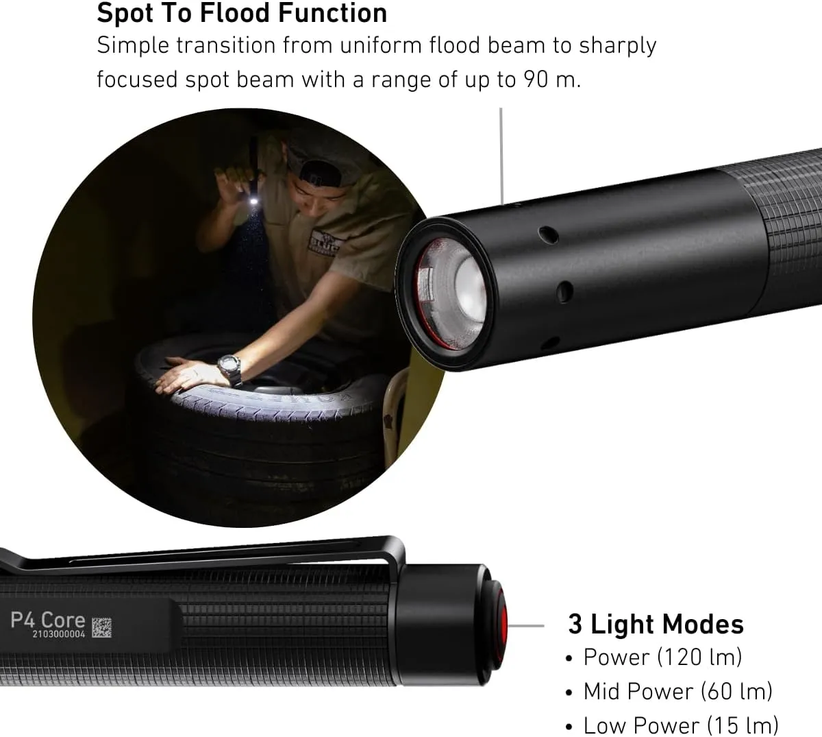 Ledlenser 502598 P4 Core Handy Light, Pen Light, Compatible with Alkaline Batteries