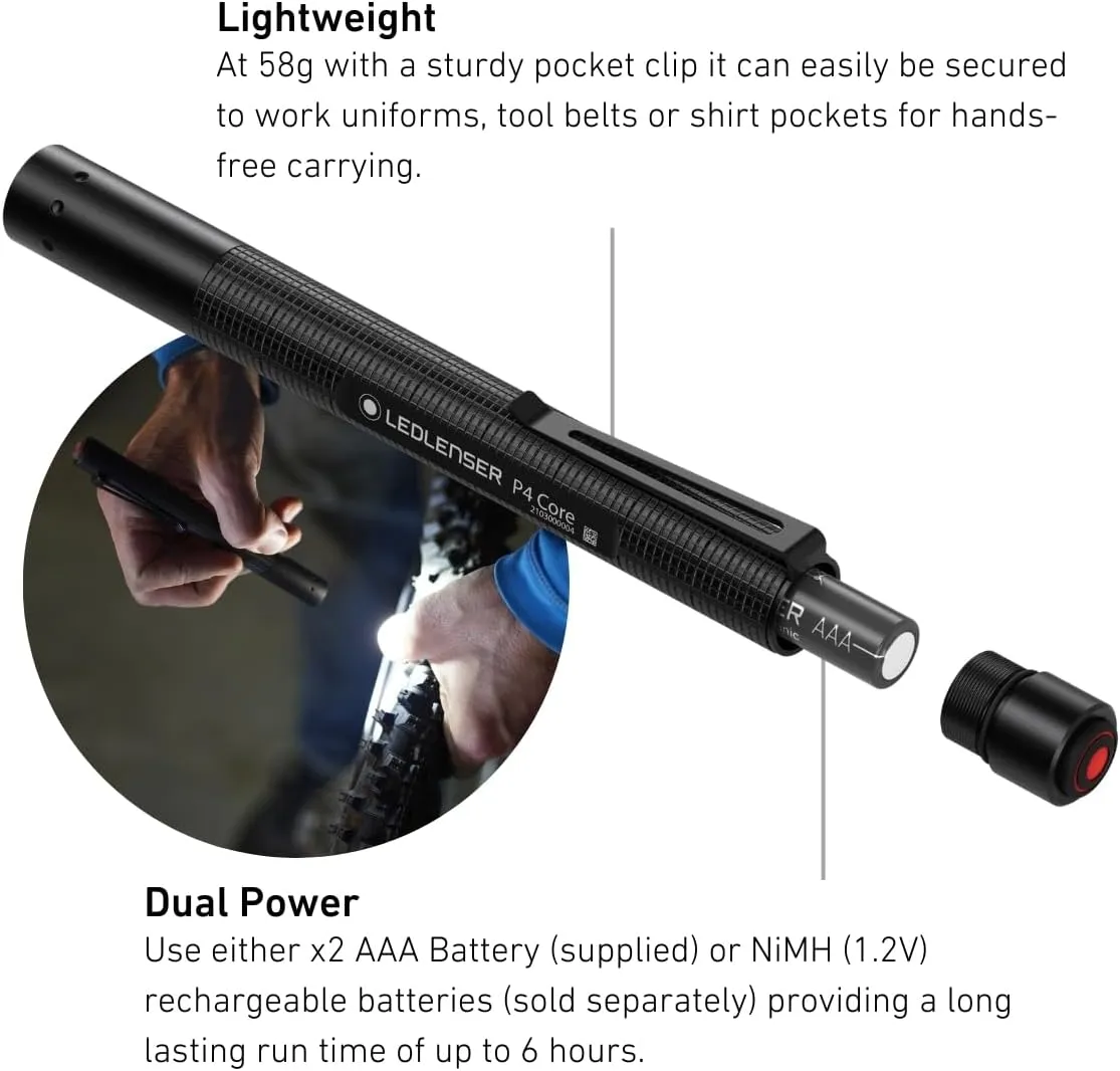 Ledlenser 502598 P4 Core Handy Light, Pen Light, Compatible with Alkaline Batteries