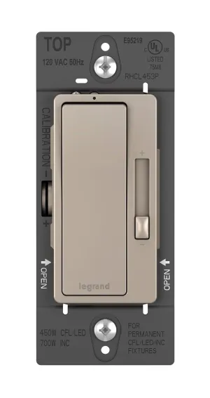 Legrand radiant RH453PNICCV6 450W Preset Decorator Rocker Dimmer Light Switch with Locator Light for Dimmable LED and CFL Bulbs, Single Pole/3-Way, Nickel (1 Count)