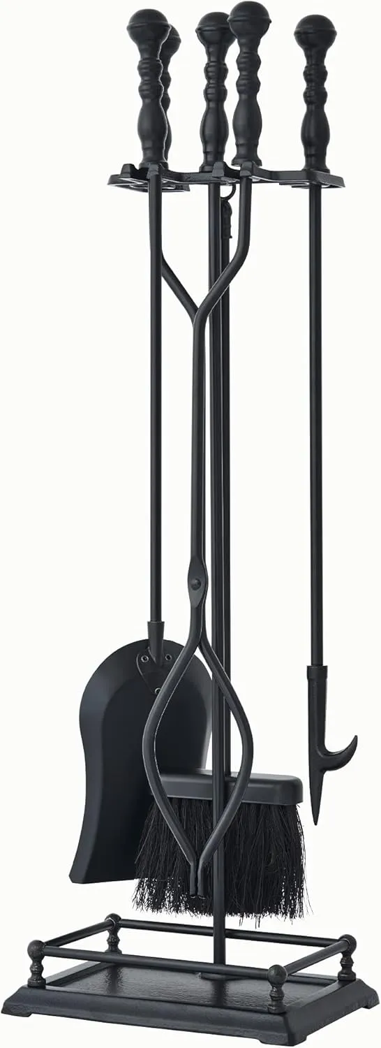 Lichamp Fireplace Tools Set, 5-Pieces Indoor Outdoor Sturdy Fire Place Poker Sets with Retro Handle, FTS25BK
