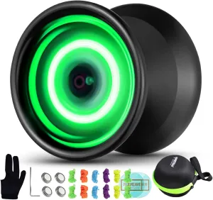 Light Up Yoyo with Extra Battery, MAGICYOYO Y02 Aurora Professional Unresponsive Yoyo with Yoyo Glove, Yoyo Bag, 12 Yoyo Strings - Green Light
