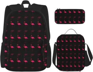 Lightweight Backpack For Unisex Bookbag Backpack With Insulated Lunch Tote & Pencil Case BookBag Set (Compatible With Pink Flamingos)