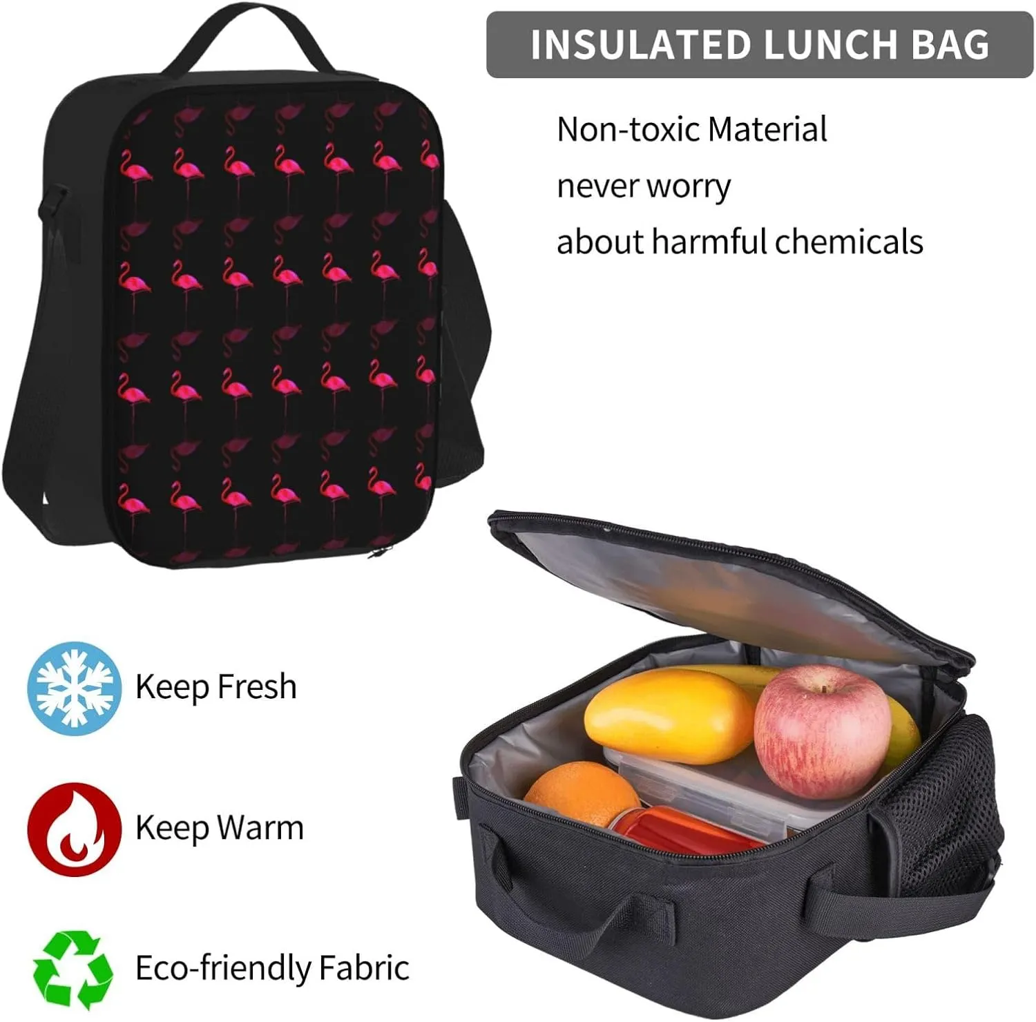 Lightweight Backpack For Unisex Bookbag Backpack With Insulated Lunch Tote & Pencil Case BookBag Set (Compatible With Pink Flamingos)