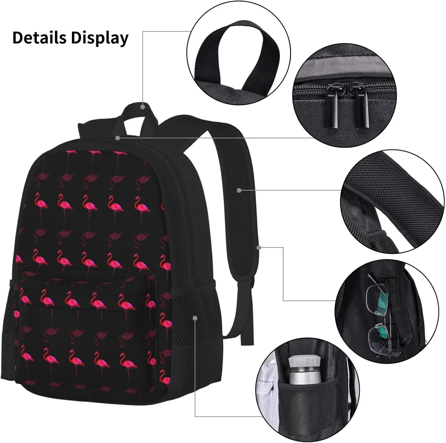 Lightweight Backpack For Unisex Bookbag Backpack With Insulated Lunch Tote & Pencil Case BookBag Set (Compatible With Pink Flamingos)