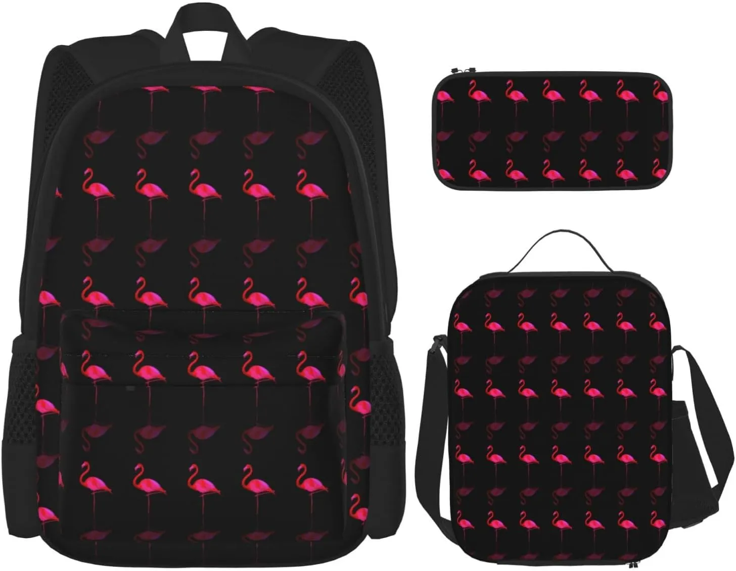 Lightweight Backpack For Unisex Bookbag Backpack With Insulated Lunch Tote & Pencil Case BookBag Set (Compatible With Pink Flamingos)
