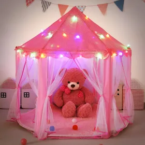 LimitlessFunN Hexagon Princess Play Tent | Includes Star Lights & Carrying Case |, Children Large Indoor Castle Playhouse for Girls, Toddlers, 55" D x 55" W x 53" H