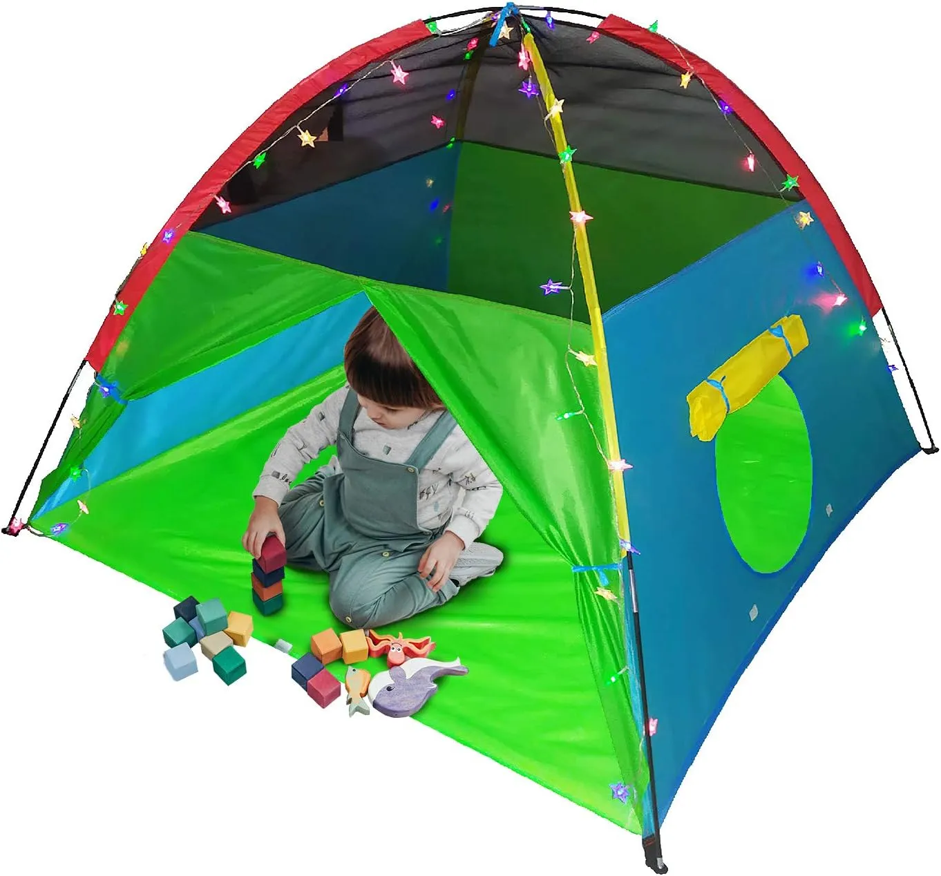 LimitlessFunN Rainbow Kids Play Tent | Includes Star Lights & Carrying Case |, Children Dome Playhouse for Boys, Toddlers, Indoor & Outdoor, 58" D x 58" W x 43" H