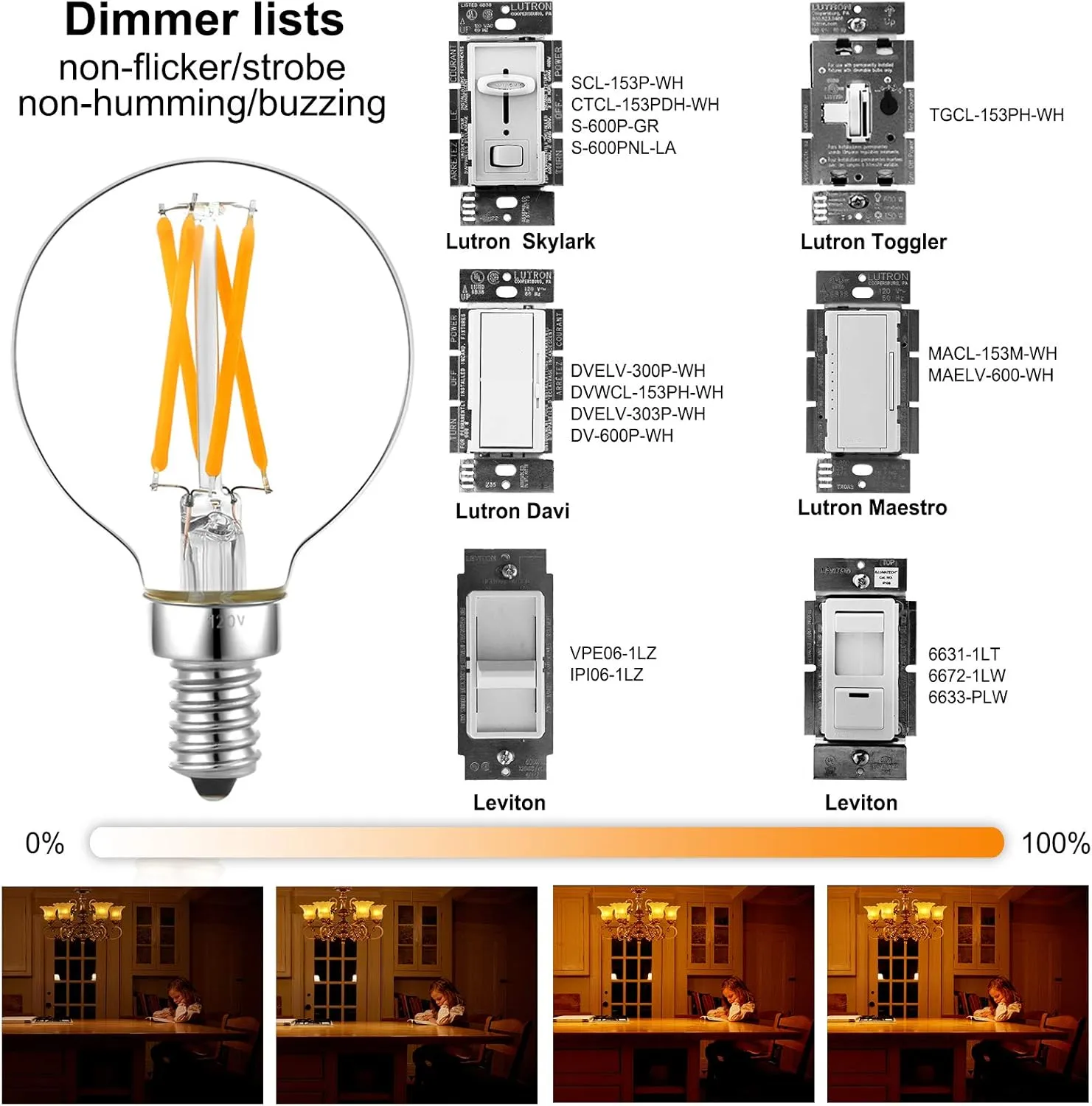 LiteHistory Dimmable g16.5 led Bulb e12 g16 1/2 led Candelabra Bulb 40w led Edison Bulb 2700K 400lm ac120v 4w g50 led Globe Bulb for Chandelier,Vanity and Ceiling Fan Light Bulbs 6Pack