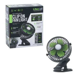 LitezAll Rechargeable Clip On Fan with Light