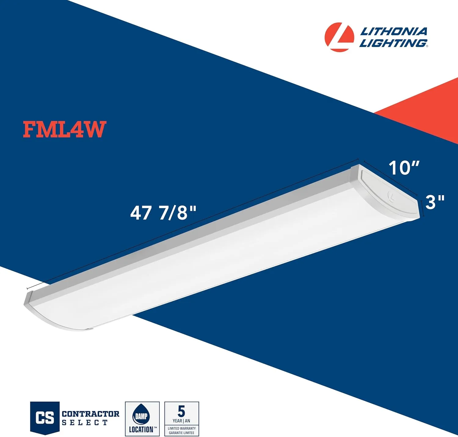Lithonia Lighting 4-Foot FML4W 10-Inch Wide Housing 4000K Cool White LED Wraparound 5000LM with 0-10 Volt Dimming, White (FML4W 48 5000LM 840 ZT MVOLT)