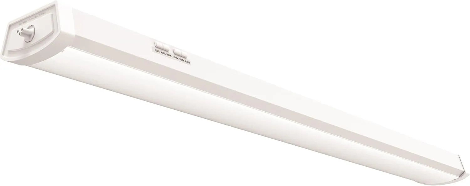 Lithonia Lighting 4 Foot LED Light Fixture, Low-Profile Linkable LED Wraparound Flush Mount Ceiling Light, Adjustable Lumens, Selectable White Color, 120V, 48-Inch (FMLWL LNK 48 ALO4 8SWW2)