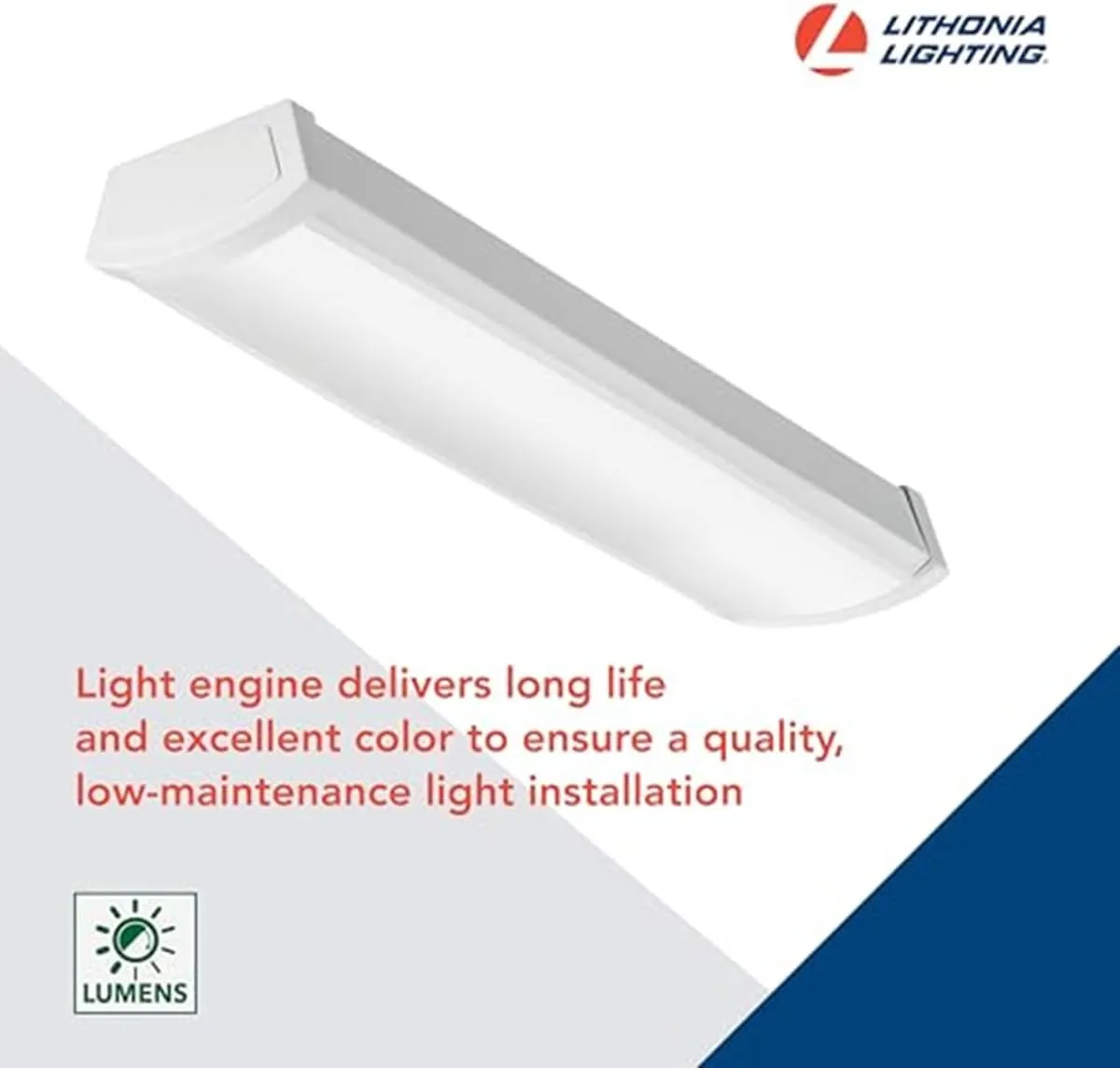 Lithonia Lighting 4 Foot LED Light Fixture, Low-Profile Linkable LED Wraparound Flush Mount Ceiling Light, Adjustable Lumens, Selectable White Color, 120V, 48-Inch (FMLWL LNK 48 ALO4 8SWW2)