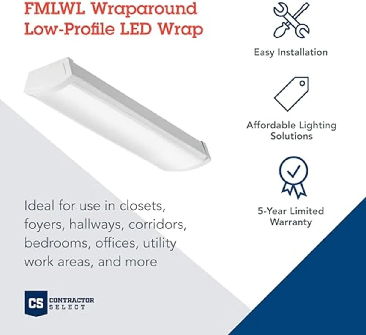 Lithonia Lighting 4 Foot LED Light Fixture, Low-Profile Linkable LED Wraparound Flush Mount Ceiling Light, Adjustable Lumens, Selectable White Color, 120V, 48-Inch (FMLWL LNK 48 ALO4 8SWW2)