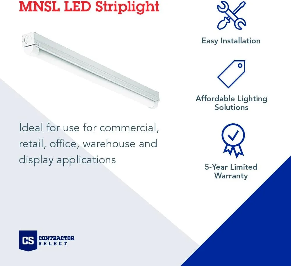 Lithonia Lighting 4ft Light Fixture, LED Strip Light, MVOLT, 4000K Cool White Light 4-Foot, 2-Light, White (MNSL L48 2LL MVOLT 40K 80CRI M6)