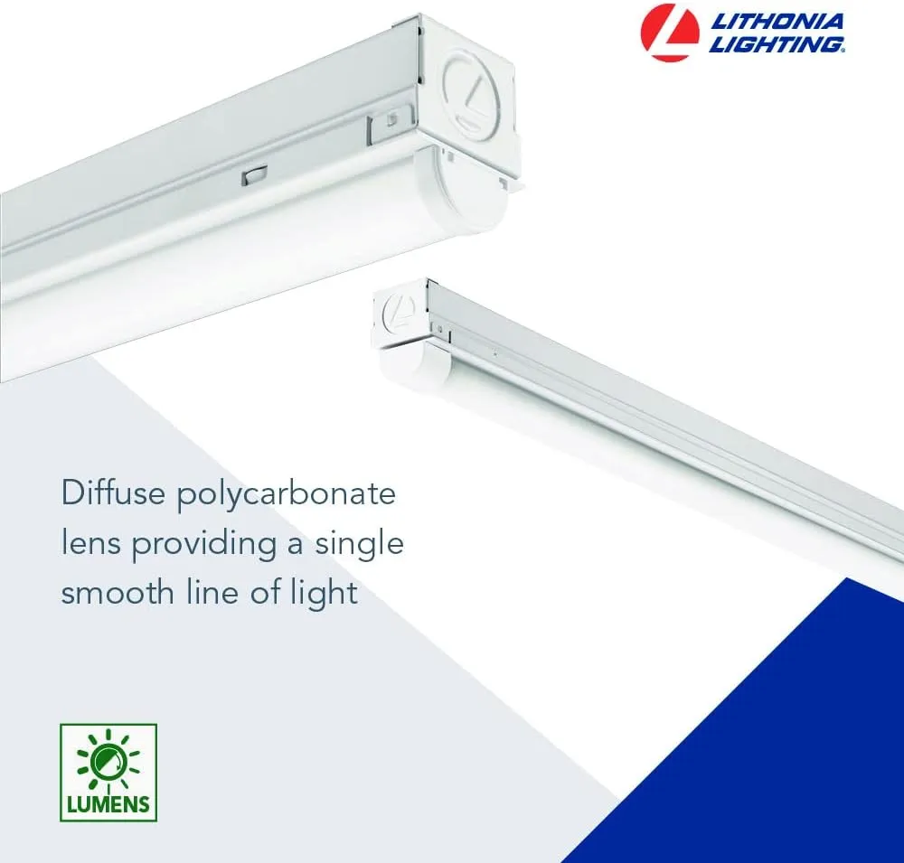 Lithonia Lighting 4ft Light Fixture, LED Strip Light, MVOLT, 4000K Cool White Light 4-Foot, 2-Light, White (MNSL L48 2LL MVOLT 40K 80CRI M6)