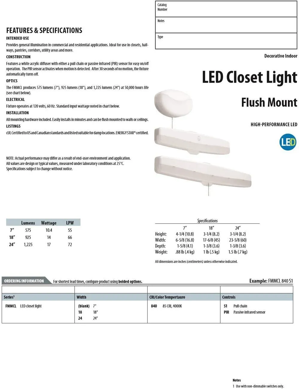 Lithonia Lighting 7 Inch Flush Mount LED Ceiling Light with Motion Sensor,120 Volts, 10 Watts, Wet Listed, 575 Lumens, White (FMMCL 840 PIR M4)