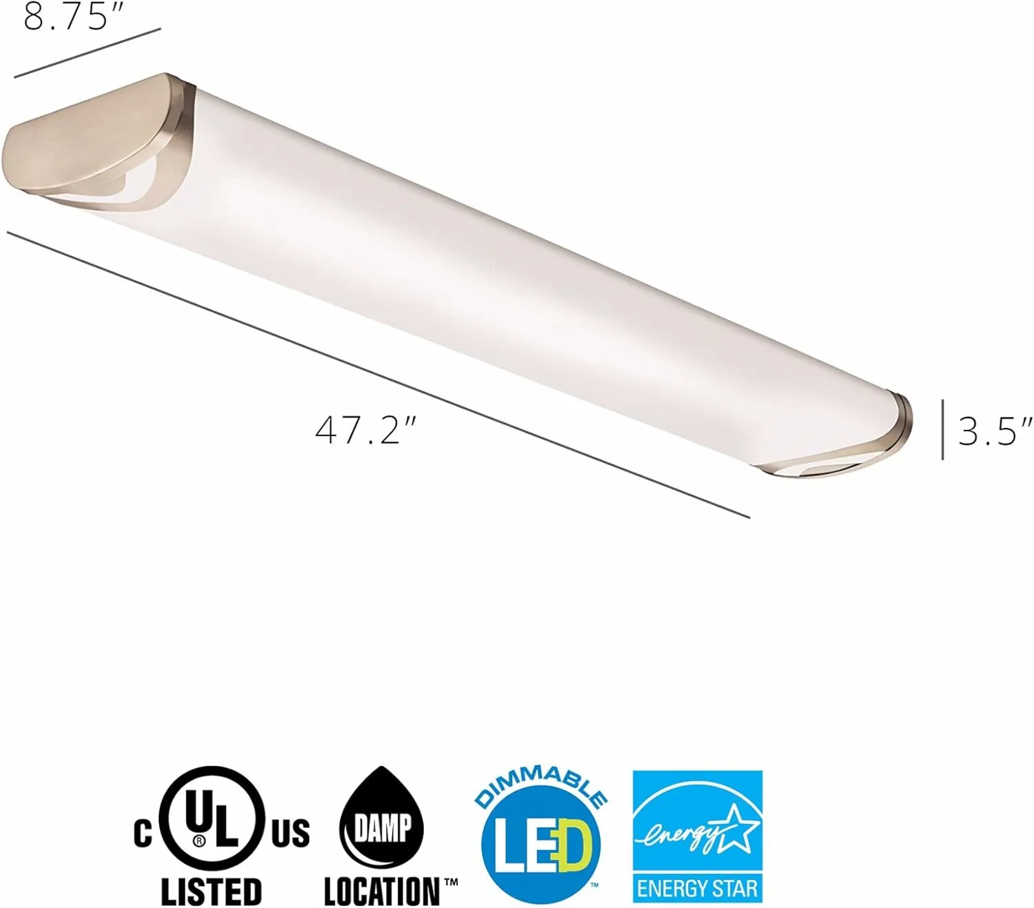 Lithonia Lighting Brushed Nickel 4-Ft LED Flush Mount Light for Kitchen | Attic | Basement | Home, 4000K, 36W, 3400 Lumens