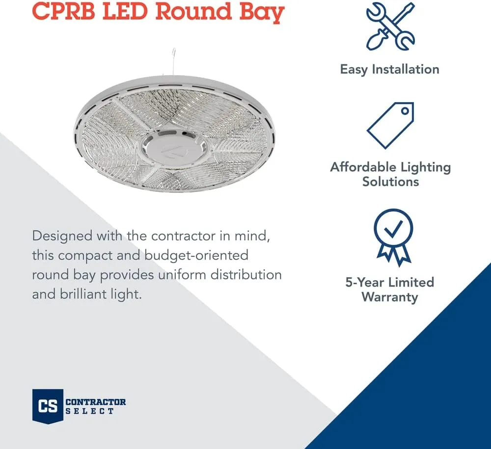 Lithonia Lighting Compact Pro Round LED High Bay Light, Ceiling Lighting Fixture, Adjustable 21000/24000/27000 Lumens, Selectable 4000K/5000K, UVOLT 120–347V, Black (CPRB ALO14 UVOLT SWW9 80CRI DBL)