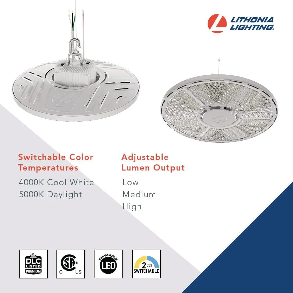 Lithonia Lighting Compact Pro Round LED High Bay Light, Ceiling Lighting Fixture, Adjustable 21000/24000/27000 Lumens, Selectable 4000K/5000K, UVOLT 120–347V, Black (CPRB ALO14 UVOLT SWW9 80CRI DBL)