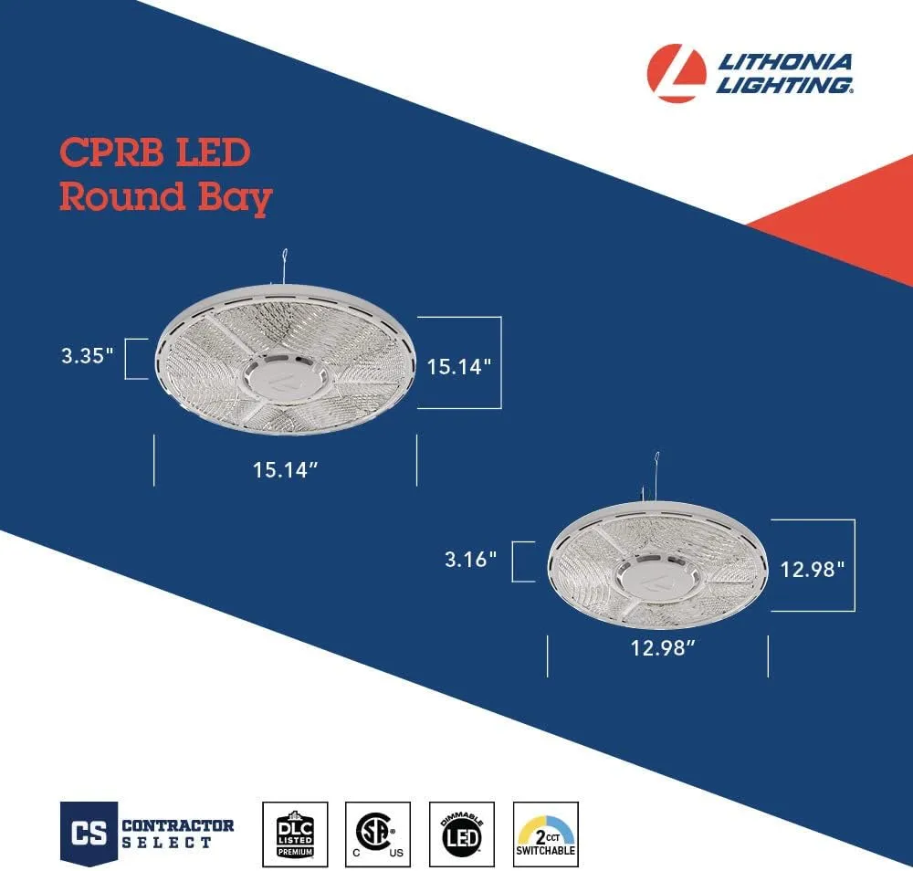 Lithonia Lighting Compact Pro Round LED High Bay Light, Ceiling Lighting Fixture, Adjustable 21000/24000/27000 Lumens, Selectable 4000K/5000K, UVOLT 120–347V, Black (CPRB ALO14 UVOLT SWW9 80CRI DBL)