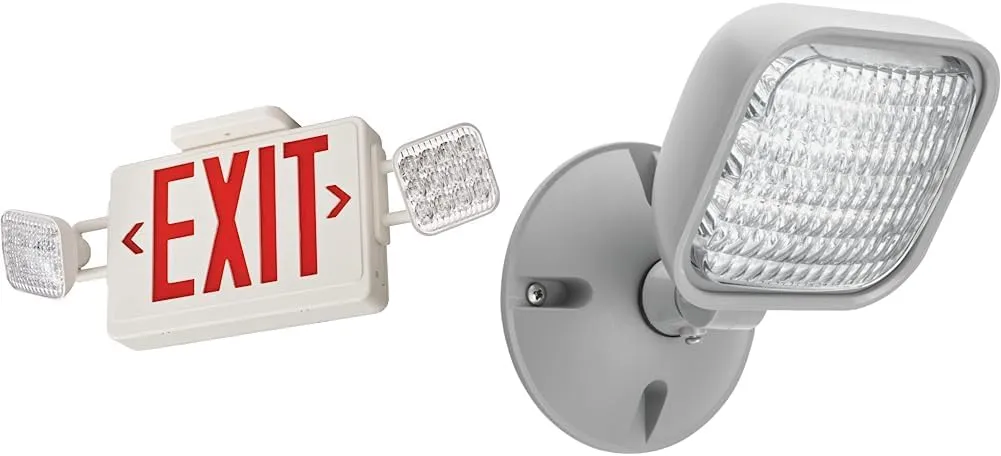 Lithonia Lighting ECRG BasicsTM Emergency Light/Exit Combo and ERE GY SGL WP M12 LED One Single Head Emergency Light