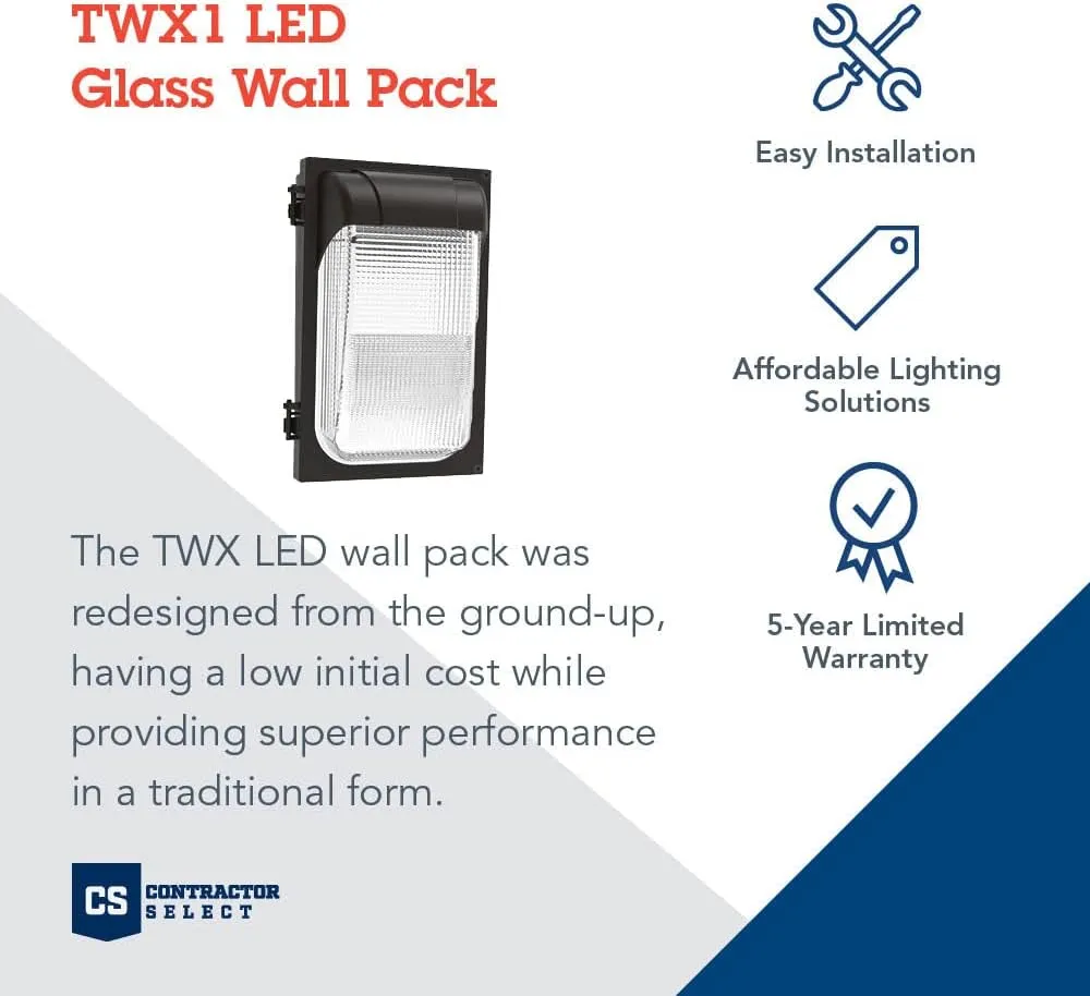 Lithonia Lighting LED Wall Pack Light with Glass Lens, 4000K Cool White Light, Photocell Sensor, MVolt 120-277V, Textured Bronze (TWX1 LED P2 40K MVOLT PE DDBTXD)