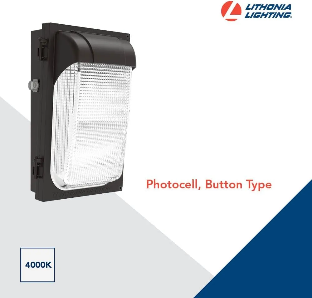 Lithonia Lighting LED Wall Pack Light with Glass Lens, 4000K Cool White Light, Photocell Sensor, MVolt 120-277V, Textured Bronze (TWX1 LED P2 40K MVOLT PE DDBTXD)
