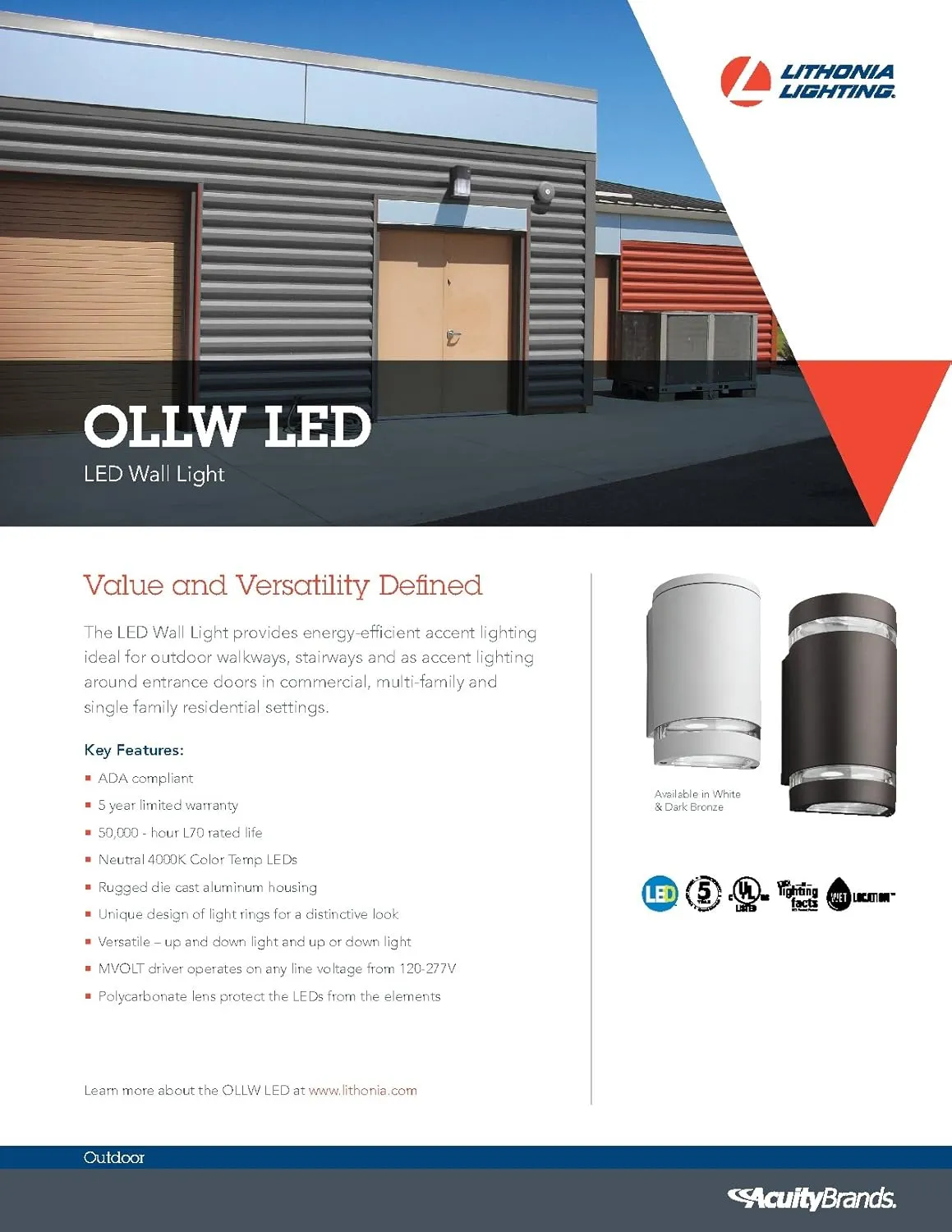 Lithonia Lighting OLLWU P1 40K DDB M6 LED Outdoor Cylinder Up and Down Light, MVOLT 4000K, 9W, Dark Bronze, Downlight