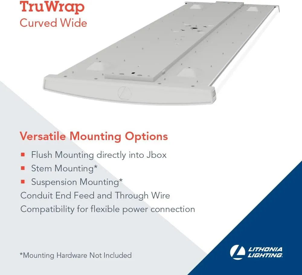 Lithonia Lighting TruWrap 4 Foot LED Ceiling Light Fixture, Low-Profile Wraparound LED Shop Light, Adjustable Lumens, Selectable Warm White/Cool White/Daylight Color, Curved Diffuser, Wide Width