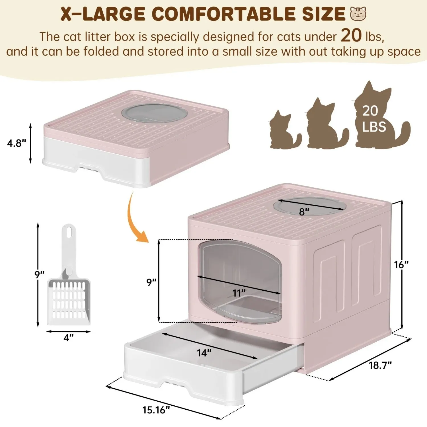 litter Trustworthy service pink box with Extra-large Highly-rated litter cat scoop, foldable LunaLulinlk