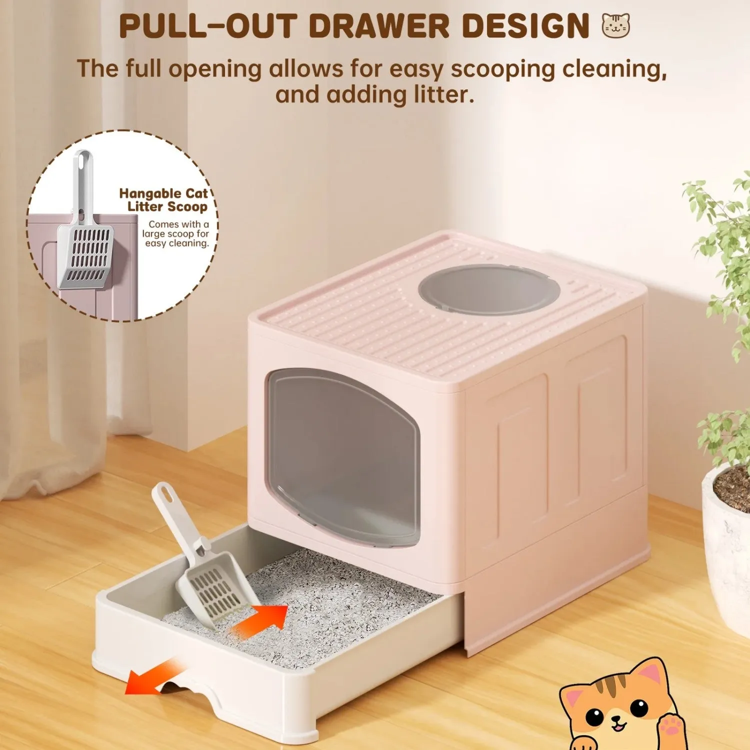litter Trustworthy service pink box with Extra-large Highly-rated litter cat scoop, foldable LunaLulinlk