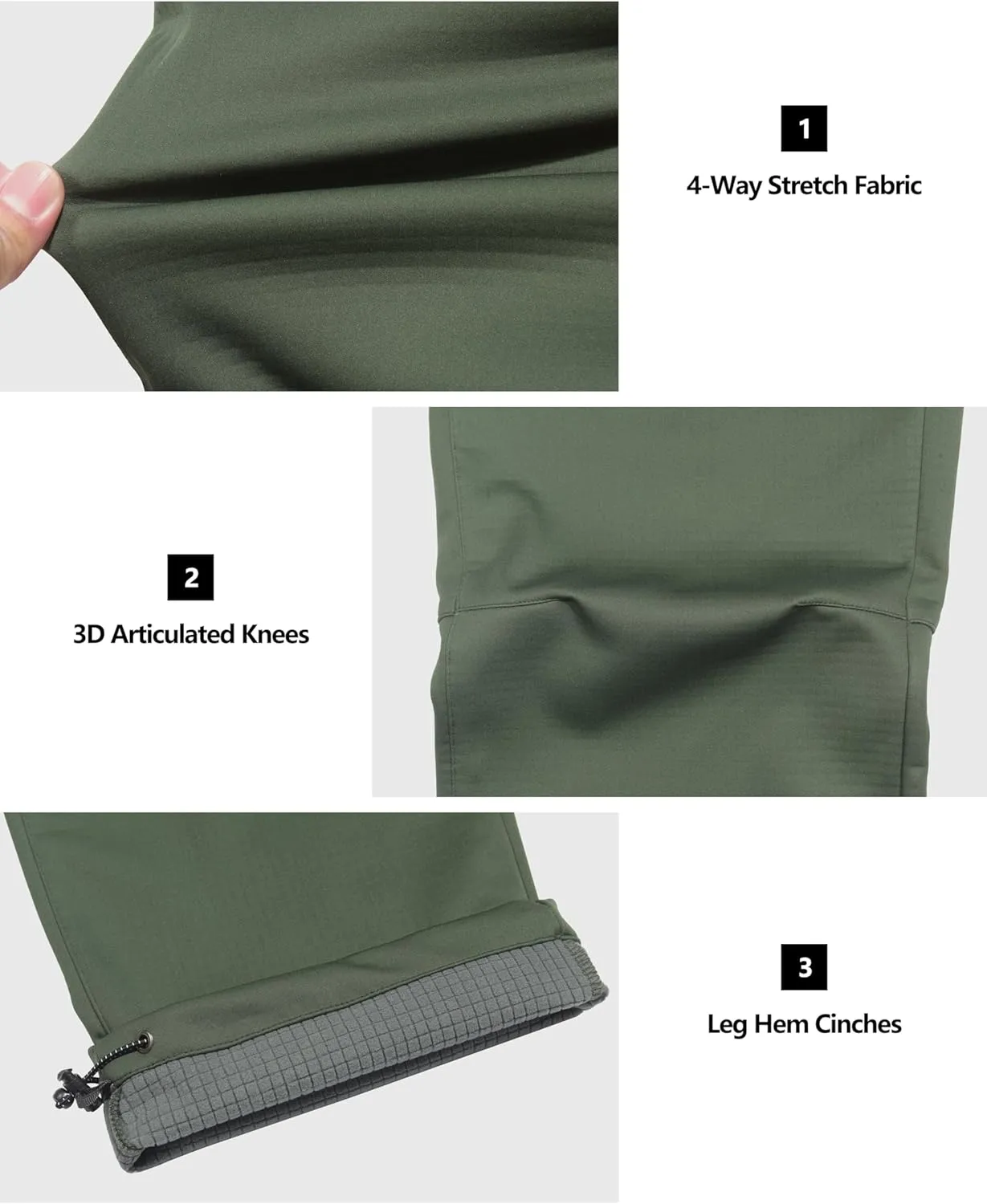 Little Donkey Andy Men's Fleece Lined Hiking Pants Winter, Softshell Snow Ski Pants Outdoor, Water Repellent