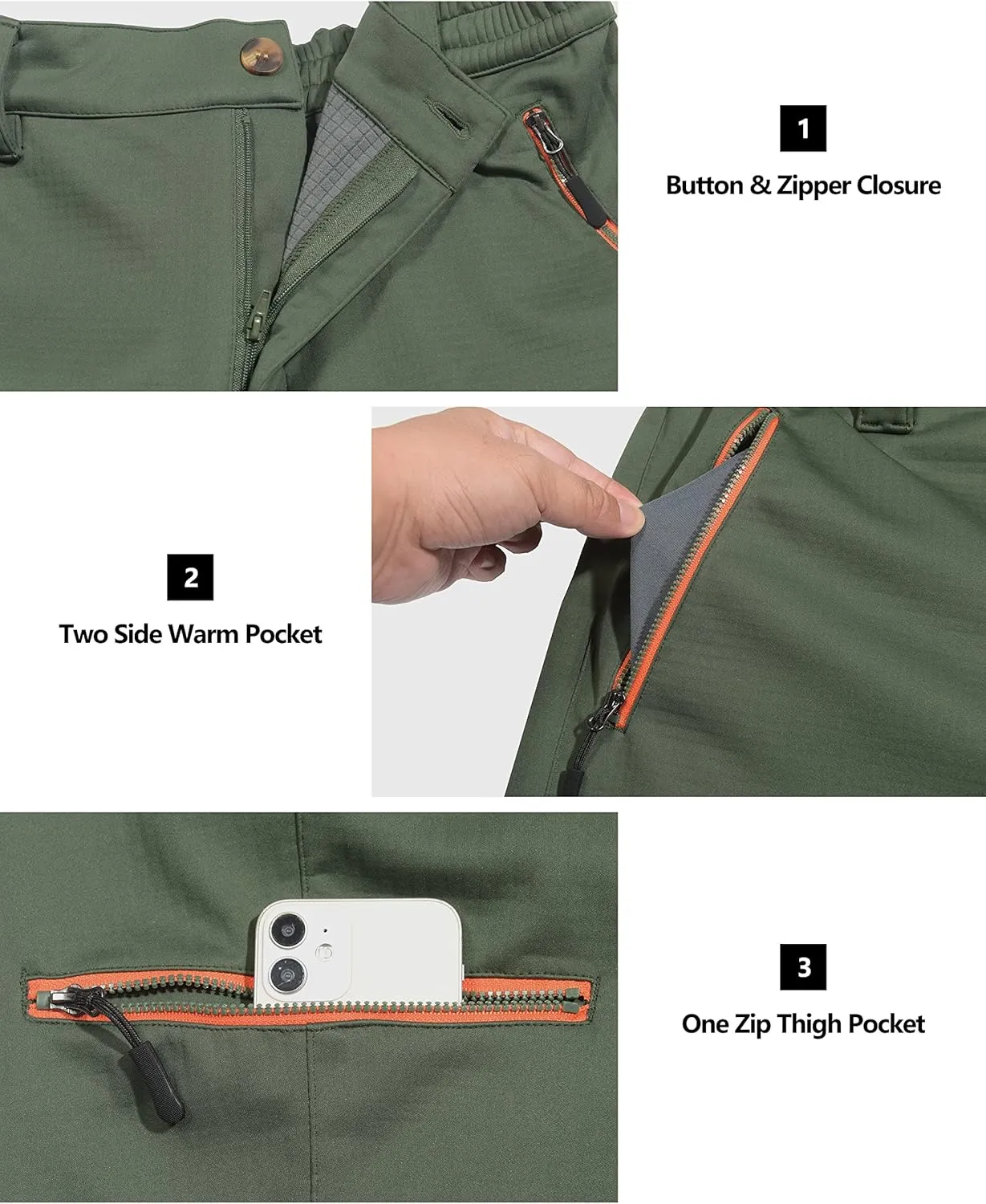 Little Donkey Andy Men's Fleece Lined Hiking Pants Winter, Softshell Snow Ski Pants Outdoor, Water Repellent