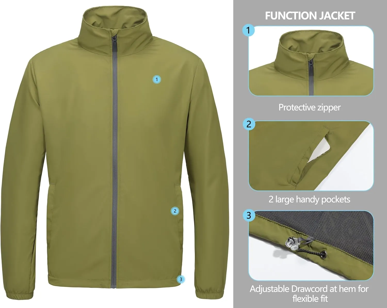 Little Donkey Andy Men’s Lightweight Breathable Windbreaker Golf Jacket UPF50  Windproof Outdoor Running Coat