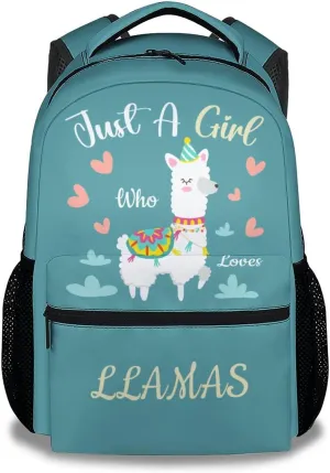 Llama Backpacks for Girls Boys, 16 Inch Cute Backpack for School, Teal, Large Capacity, Durable, Lightweight Bookbag for Kids Travel