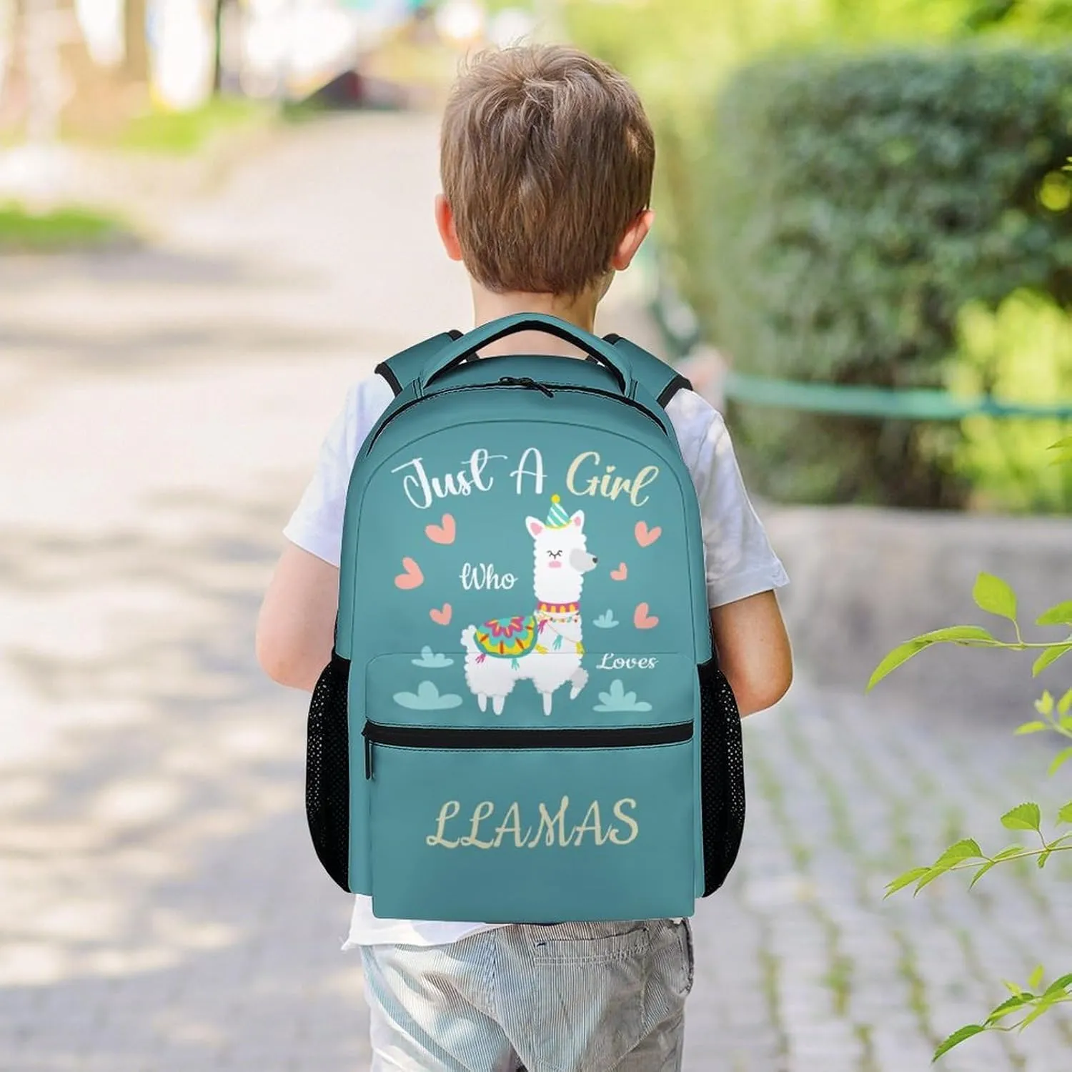 Llama Backpacks for Girls Boys, 16 Inch Cute Backpack for School, Teal, Large Capacity, Durable, Lightweight Bookbag for Kids Travel