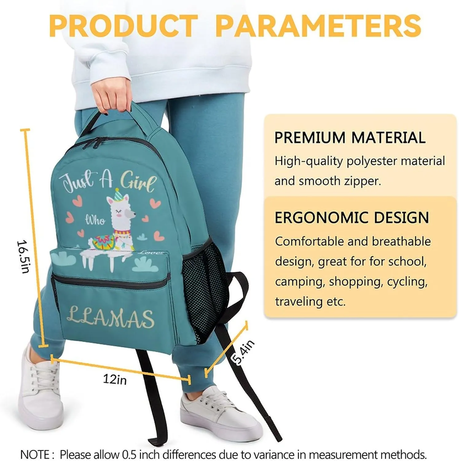 Llama Backpacks for Girls Boys, 16 Inch Cute Backpack for School, Teal, Large Capacity, Durable, Lightweight Bookbag for Kids Travel
