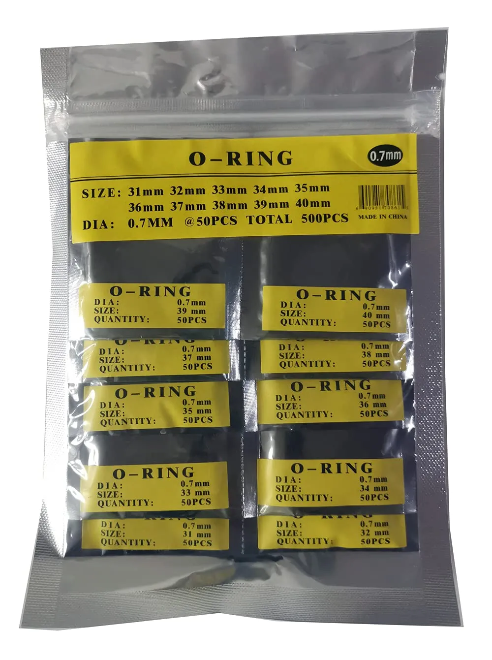LLF Rubber O-Ring Kit: 500pcs Assortment Set (31-40MM, 0.7MM Thick) Watch Back Gasket Waterproof Seal Washers