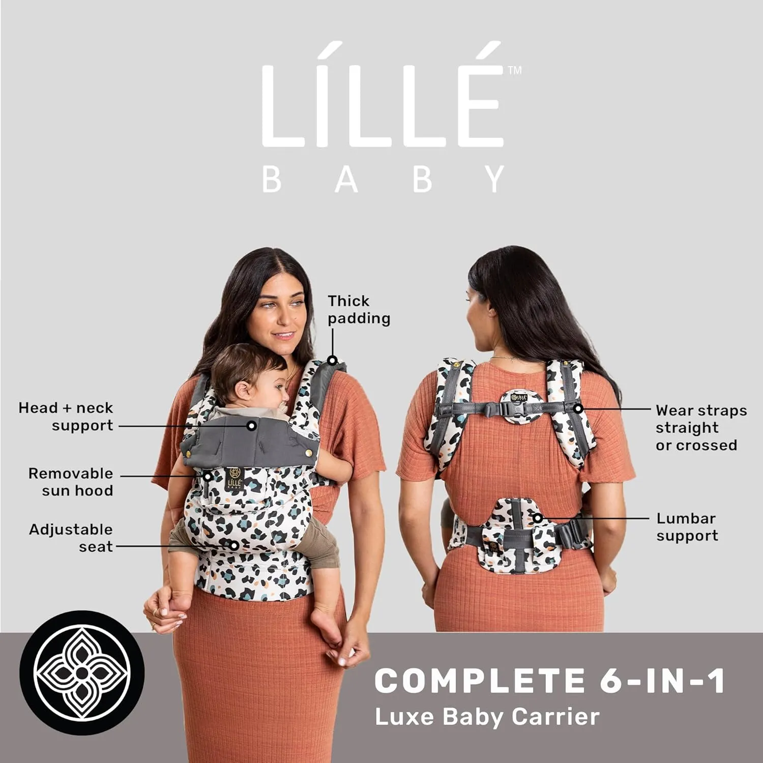 LÍLLÉbaby Complete 6-in-1 Ergonomic Baby Carrier Infant to Toddler with Lumbar Support (7-45 Pounds), 360 Degree Baby Wearing, Inward and Outward Facing (Desert Leopard)