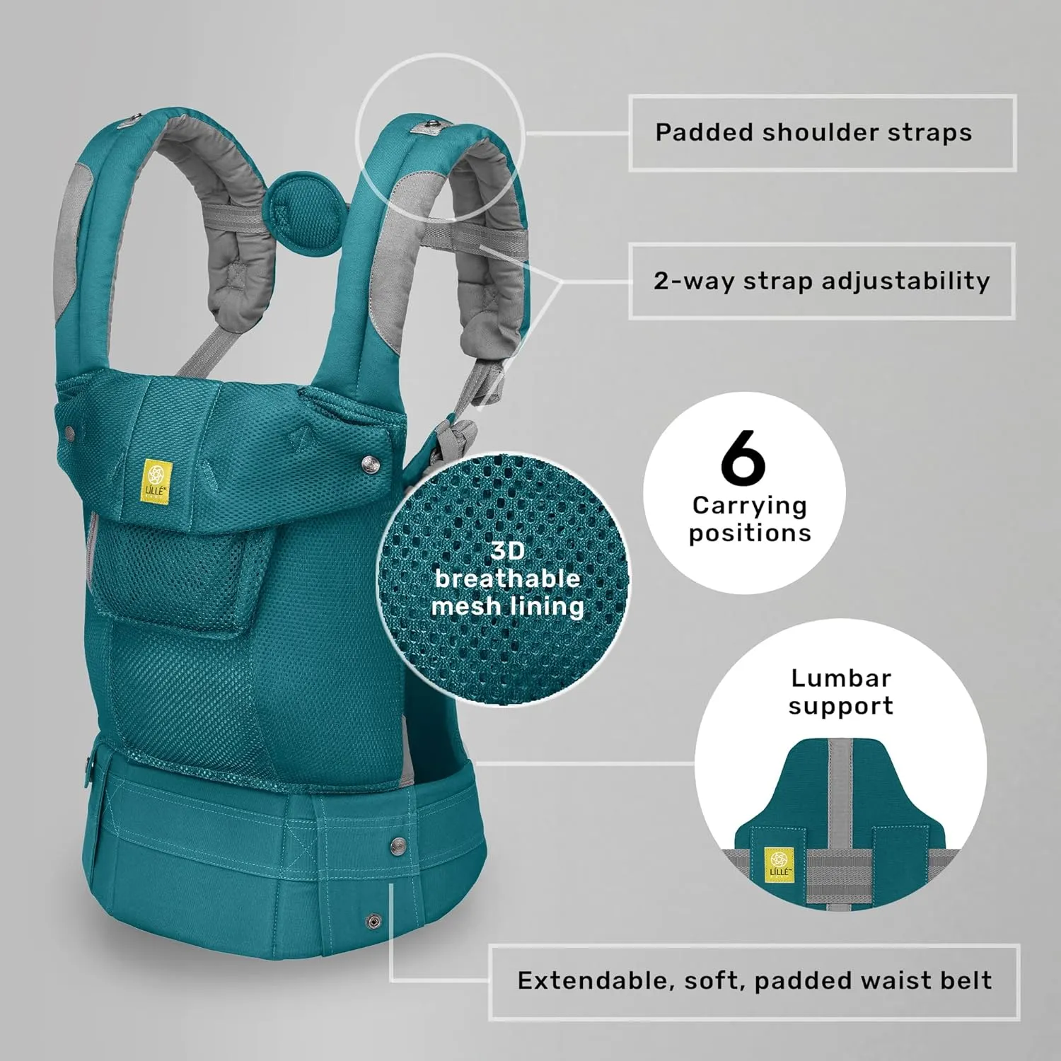 LÍLLÉbaby Complete Airflow Ergonomic 6-in-1 Baby Carrier Infant to Toddler with Lumbar Support (7-45 Pounds), 360 Degree Baby Wearing, Inward and Outward Facing (Pacific Coast)