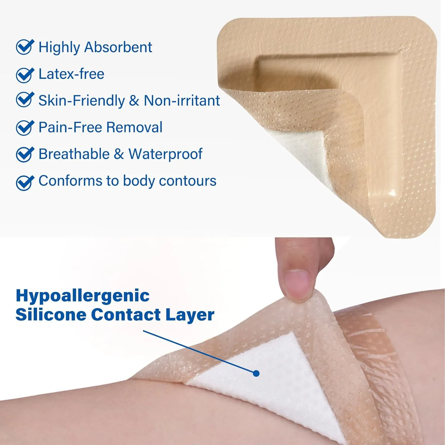 LotFancy Silicone Foam Dressing, 6"x 6" (4.3" x 4.3" Pad), 10 Count, FSA HSA Eligible, Sterile Wound Dressing with Border, Bed Sores, Pressure Ulcers Healing Bandage Pad, Highly Absorbent, Waterproof